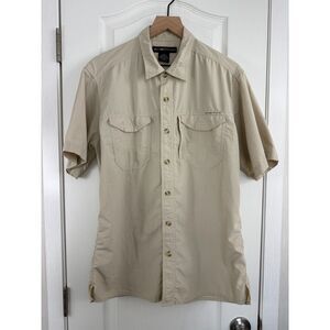 ExOfficio Men's Tan Vented Short Sleeve Button Front Shirt - Size Large